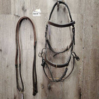 Multi Bridle, 4 Plastic Bit Clips, 2 Leather Bit Straps, Sidepull Strap, Rubber Reins *xc/vgc, clean, mnr film?dirt & faded spot
