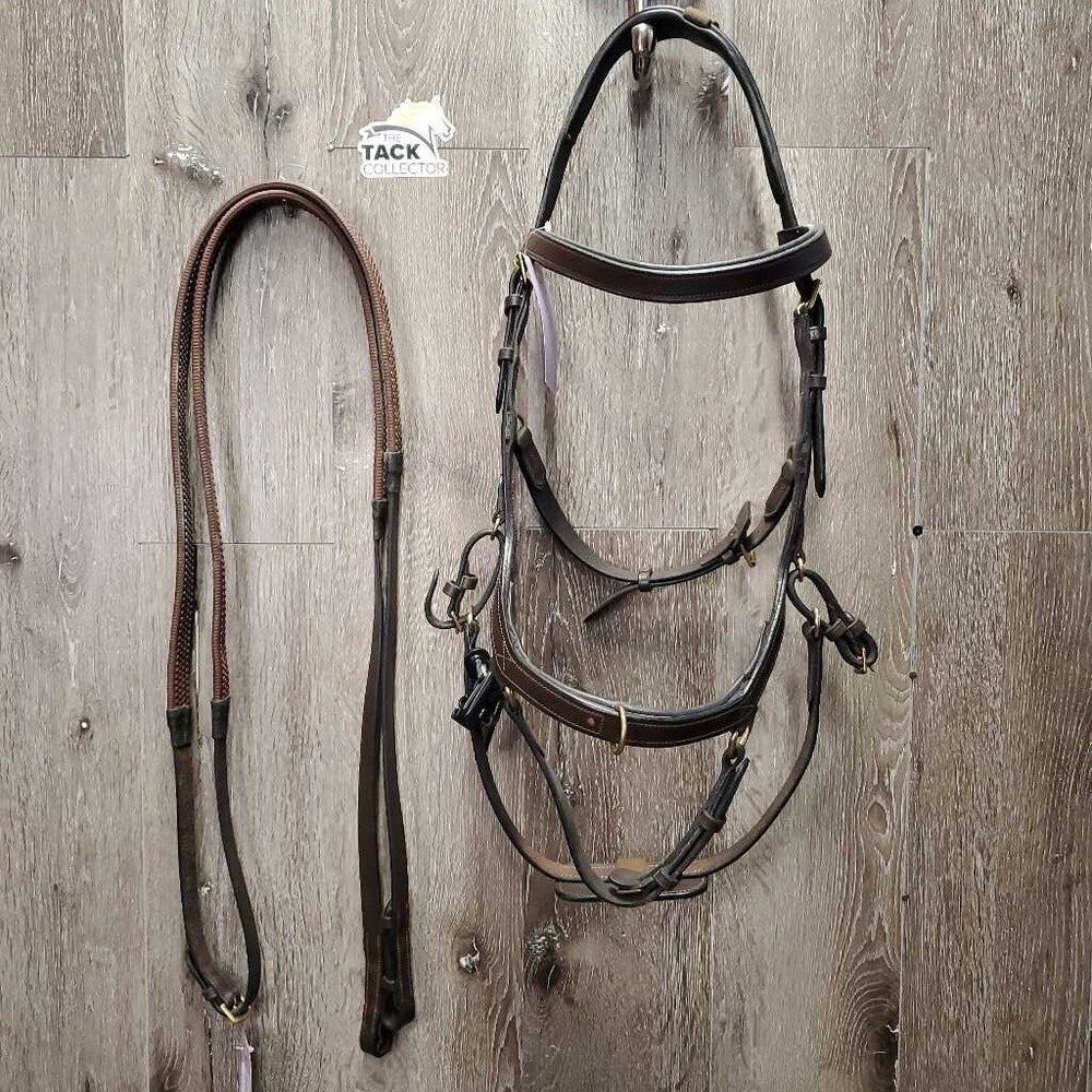 Multi Bridle, 4 Plastic Bit Clips, 2 Leather Bit Straps, Sidepull Strap, Rubber Reins *xc/vgc, clean, mnr film?dirt & faded spot