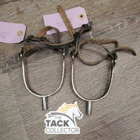 Pr Spurs, Narrow Leather Spur Straps *gc, dirt, stretched, xholes, scrapes, scratches, film/residue

