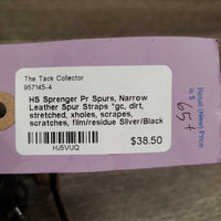 Pr Spurs, Narrow Leather Spur Straps *gc, dirt, stretched, xholes, scrapes, scratches, film/residue
