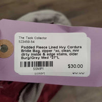 Padded Fleece Lined Hvy Cordura Bridle Bag, zipper *xc, clean, mnr dirty inside & edge stains, older