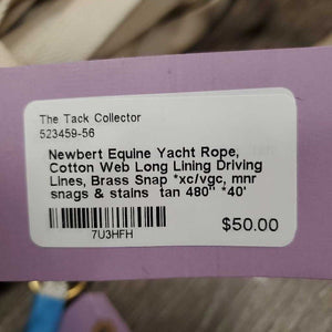 Yacht Rope, Cotton Web Long Lining Driving Lines, Brass Snap *xc/vgc, mnr snags & stains