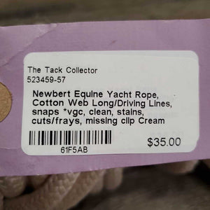 Yacht Rope, Cotton Web Long/Driving Lines, snaps *vgc, clean, stains, cuts/frays, missing clip