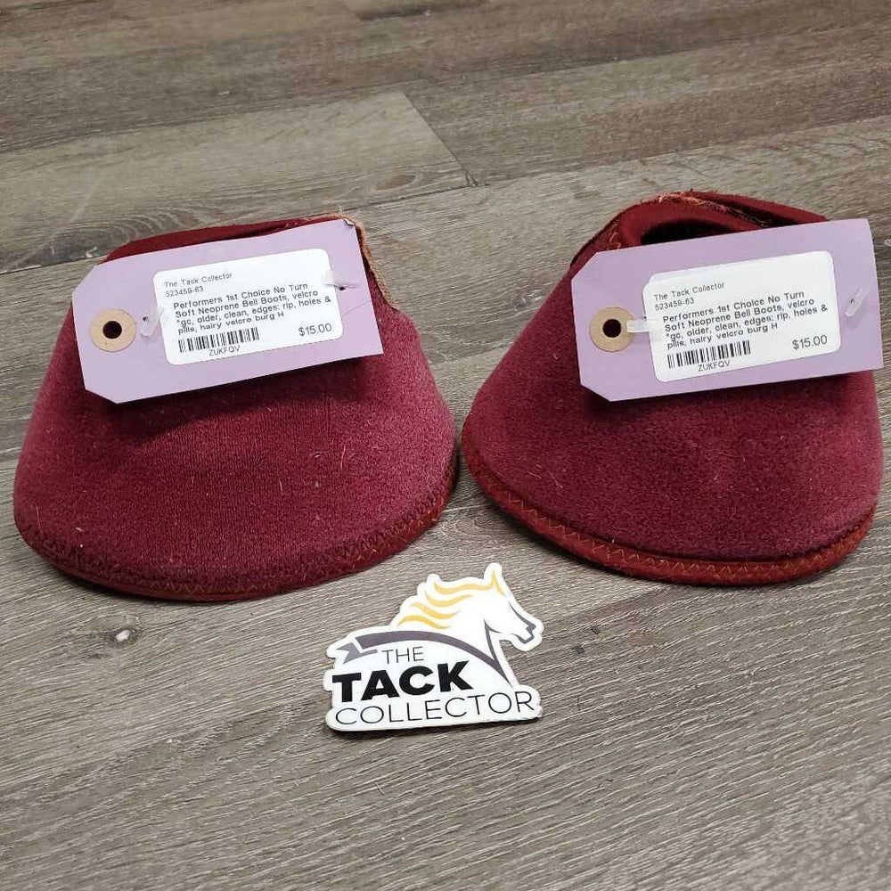 No Turn Soft Neoprene Bell Boots, velcro *gc, older, clean, edges: rip, holes & pills, hairy velcro