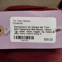 No Turn Soft Neoprene Bell Boots, velcro *gc, older, clean, edges: rip, holes & pills, hairy velcro
