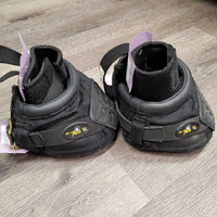 Pr Hoof Boots, 2 neoprene Easy Boot gaiters, mesh bag *xc, clean, mnr dirt, frays, peeled gaiter logo