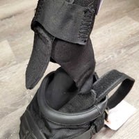 Pr Hoof Boots, 2 neoprene Easy Boot gaiters, mesh bag *xc, clean, mnr dirt, frays, peeled gaiter logo
