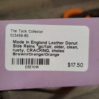 Leather Donut Side Reins *gc/fair, older, clean, rusty, CRACKING, xholes