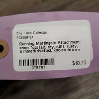 Running Martingale Attachment, snap *gc/fair, dry, stiff, rusty, trimmed/rivetted, xholes
