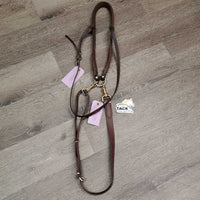 Hvy Leather Tie Down Noseband, Biothane Tie Down Strap, Brass Snaps *gc/vgc, clean, residue, mnr hair, oxidized
