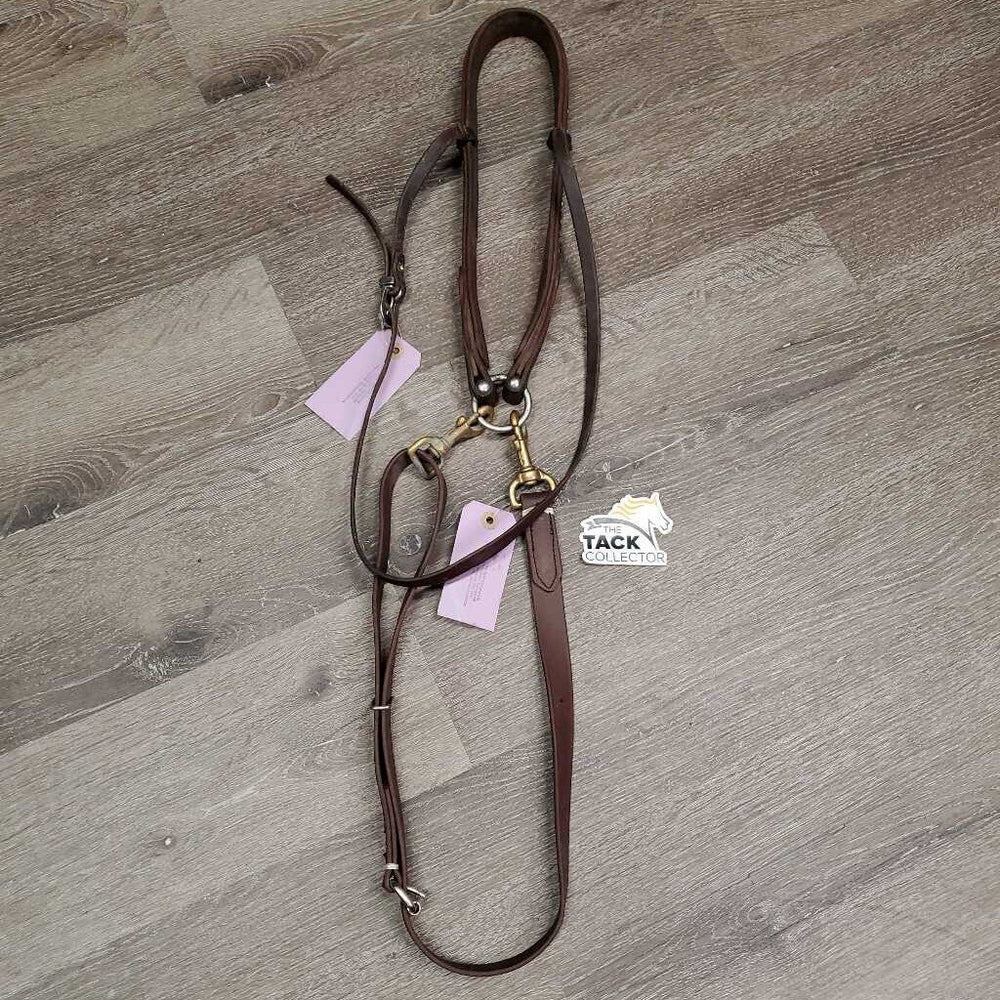 Hvy Leather Tie Down Noseband, Biothane Tie Down Strap, Brass Snaps *gc/vgc, clean, residue, mnr hair, oxidized
