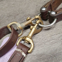 Hvy Leather Tie Down Noseband, Biothane Tie Down Strap, Brass Snaps *gc/vgc, clean, residue, mnr hair, oxidized