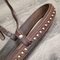Hvy Leather Tie Down Noseband, Biothane Tie Down Strap, Brass Snaps *gc/vgc, clean, residue, mnr hair, oxidized
