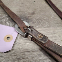 Hvy Leather Tie Down Noseband, Biothane Tie Down Strap, Brass Snaps *gc/vgc, clean, residue, mnr hair, oxidized