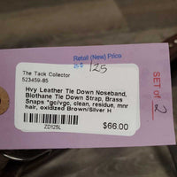 Hvy Leather Tie Down Noseband, Biothane Tie Down Strap, Brass Snaps *gc/vgc, clean, residue, mnr hair, oxidized
