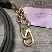 74" Narrow Leather 'NewMarket' Show Chain Shank, 4.5" Bit Chains *xc, clean, mnr oxidized brass, mnr scratches, scrapes & creases
