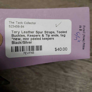 Leather Spur Straps, Tooled Buckles, Keepers & Tip ends, tag *new, mnr peeled keepers