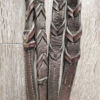 Rsd Bridle, Braided Reins *gc/fair, dirty, faded, rubs, creases, stiff, dry, reins: mismatched, unstitched lace end
