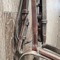 Rsd Bridle, Braided Reins *gc/fair, dirty, faded, rubs, creases, stiff, dry, reins: mismatched, unstitched lace end
