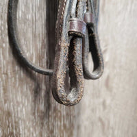 Rsd Bridle, Braided Reins *gc/fair, dirty, faded, rubs, creases, stiff, dry, reins: mismatched, unstitched lace end
