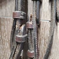 Rsd Bridle, Braided Reins *gc/fair, dirty, faded, rubs, creases, stiff, dry, reins: mismatched, unstitched lace end
