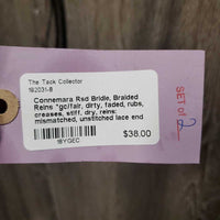 Rsd Bridle, Braided Reins *gc/fair, dirty, faded, rubs, creases, stiff, dry, reins: mismatched, unstitched lace end