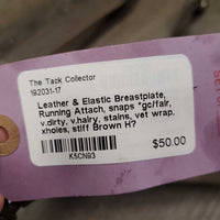 Leather & Elastic Breastplate, Running Attach, snaps *gc/fair, v.dirty, v.hairy, stains, vet wrap, xholes, stiff