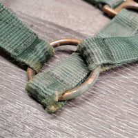 Nylon Halter, Spring Snap *fair, older, rust, dirt, stains, rubs, squished snap, faded
