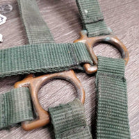 Nylon Halter, Spring Snap *fair, older, rust, dirt, stains, rubs, squished snap, faded
