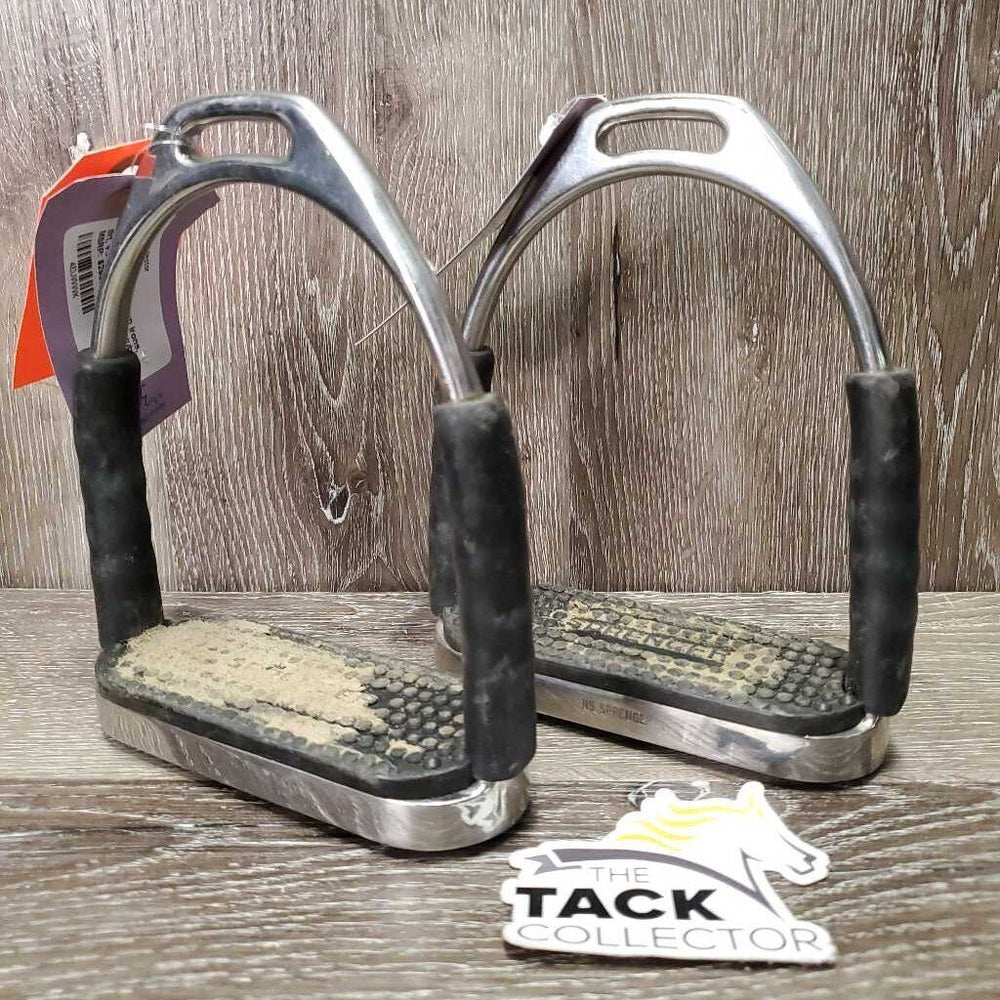 Pr Flexi Stirrup Irons, grips *vgc, mnr scratches, rubs & dirt, v.sandy