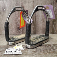 Pr Flexi Stirrup Irons, grips *vgc, mnr scratches, rubs & dirt, v.sandy