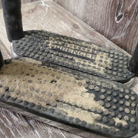 Pr Flexi Stirrup Irons, grips *vgc, mnr scratches, rubs & dirt, v.sandy