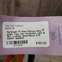 Pr Flexi Stirrup Irons, grips *vgc, mnr scratches, rubs & dirt, v.sandy