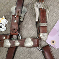 Soft Scalloped Leather Show Halter, silver buckles & conchos *vgc/xc, dusty, missing Rivet, mnr stains & scrapes
