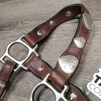 Soft Scalloped Leather Show Halter, silver buckles & conchos *vgc/xc, dusty, missing Rivet, mnr stains & scrapes
