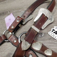 Soft Scalloped Leather Show Halter, silver buckles & conchos *vgc/xc, dusty, missing Rivet, mnr stains & scrapes
