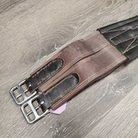 v.Thick Padded Leather Girth, 1x els *gc, clean, rubs, scuffs, creases, dust, stains, scratches, hairy seams