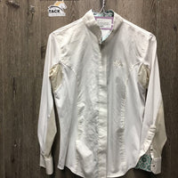 LS Show Sun Shirt, snap collar, mesh sleeves *gc/fair, seam puckers, dingy mesh, snags, undone stitching
