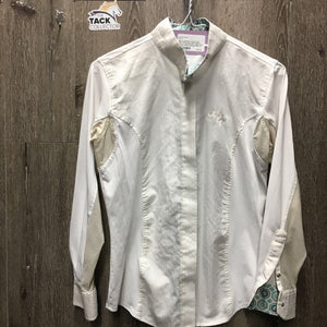 LS Show Sun Shirt, snap collar, mesh sleeves *gc/fair, seam puckers, dingy mesh, snags, undone stitching