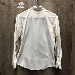 LS Show Sun Shirt, snap collar, mesh sleeves *gc/fair, seam puckers, dingy mesh, snags, undone stitching