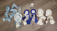 5 Show Ribbons *gc, crinkled, bent, mnr dirt, older, stains, threads
