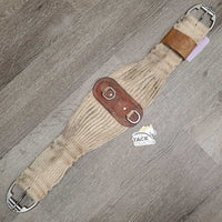 27 Mohair String Wide Roper Cinch, Leather Center, 2 D Rings *gc, dirty, hairy, stains
