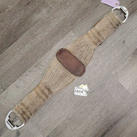 27 Mohair String Wide Roper Cinch, Leather Center, 2 D Rings *gc, dirty, hairy, stains
