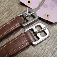 Pr Thick Soft Lined Stirrup Leathers *vgc, clean, dents, mnr rubs & scrapes, stretched & rubbed holes
