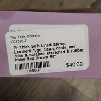 Pr Thick Soft Lined Stirrup Leathers *vgc, clean, dents, mnr rubs & scrapes, stretched & rubbed holes
