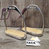 Fine Hvy Stirrup Irons, grips *gc, clean, residue, discolored & torn grips, scuffs, scrapes
