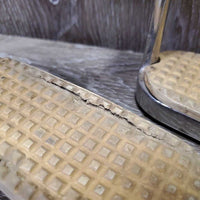 Fine Hvy Stirrup Irons, grips *gc, clean, residue, discolored & torn grips, scuffs, scrapes
