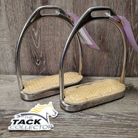 Fine Hvy Stirrup Irons, grips *gc, clean, residue, discolored & torn grips, scuffs, scrapes
