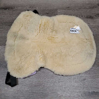 Sheepskin Quilt Half Pad, rolled edges *gc, clumpy, mnr hair, dirt, puckers, faded, threads, undone stitch, rubs
