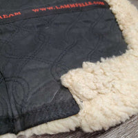 Sheepskin Quilt Half Pad, rolled edges *gc, clumpy, mnr hair, dirt, puckers, faded, threads, undone stitch, rubs
